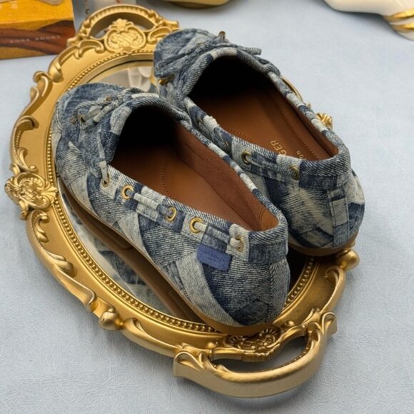 🆕 KURT GEIGER LONDON 🧿 NWOT Eagle Moccasins, Denim Patchwork Sz EU37 US 7 - Picture 9 of 16